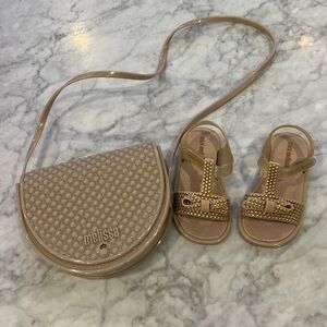 Brand new gold mini Melissa sandals + handbag